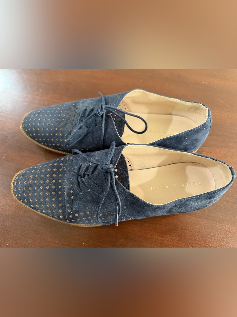 Kelly & Katie Navy Suede Perforated Lace-Up Flats